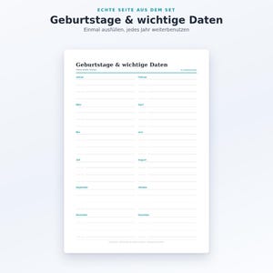 Printable Calendar Set (PDF) | 4 Templates: Monthly Calendar, Yearly Overview, Birthdays | A4 + US Letter | Undated image 8