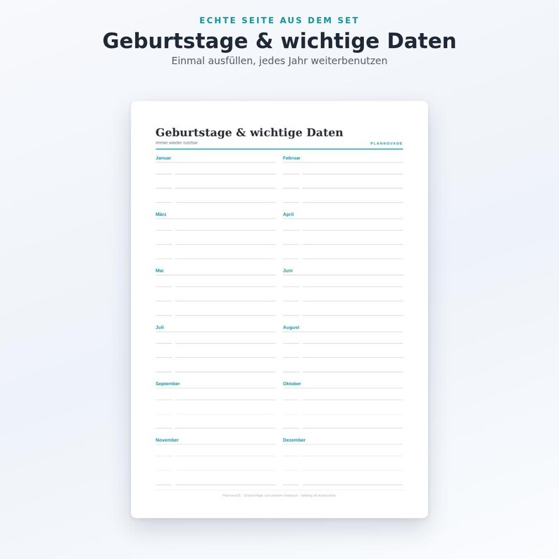 Printable Calendar Set (PDF) | 4 Templates: Monthly Calendar, Yearly Overview, Birthdays | A4 + US Letter | Undated image 8