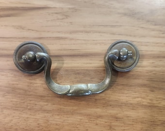 Vintage Brass Drop Bail Pulls with Rope Rosettes 3 inch center