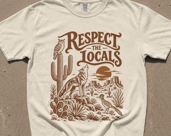 Vintage 90-tals T-shirt med respekt för lokalbefolkningen, Coyote Roadrunner Desert Graphic, Southwest Wildlife T-shirt, Comfort Colors® naturälskare gåva