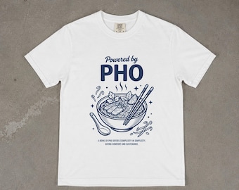 Powered by Pho T-Shirt, Retro Vietnamese Noodle Soup Graphic, Asian Foodie Tee, Pho Lover Gift, Oversized Comfort Colors