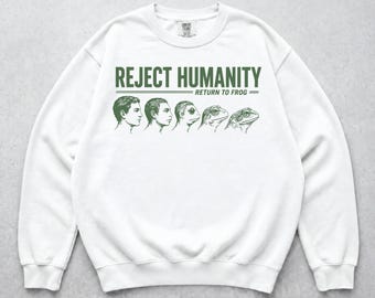 Felpa "Reject Humanity Return to Frog", girocollo con divertente meme sulla rana, pullover con umorismo sull'evoluzione, regalo Weirdcore per anfibi
