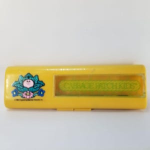 Astuccio per matite Cabbage Patch Kids, righello in plastica gialla vintage, matite 1983