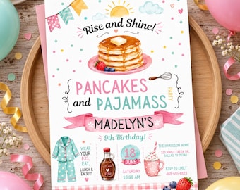 Editable Pancakes and Pajamas Birthday Invitation Template (Digital Download)