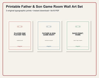 Conjunto de láminas decorativas imprimibles para sala de juegos de padre e hijo, decoración para jugadores cooperativos, descarga instantánea, 3 láminas tipográficas.