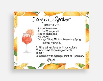 Orangecello Spritzer Cards Order As Many As Needed Limoncello Spritz Recipe Card Orangecello Favor Limoncello Recipe Card Orangecello Favors