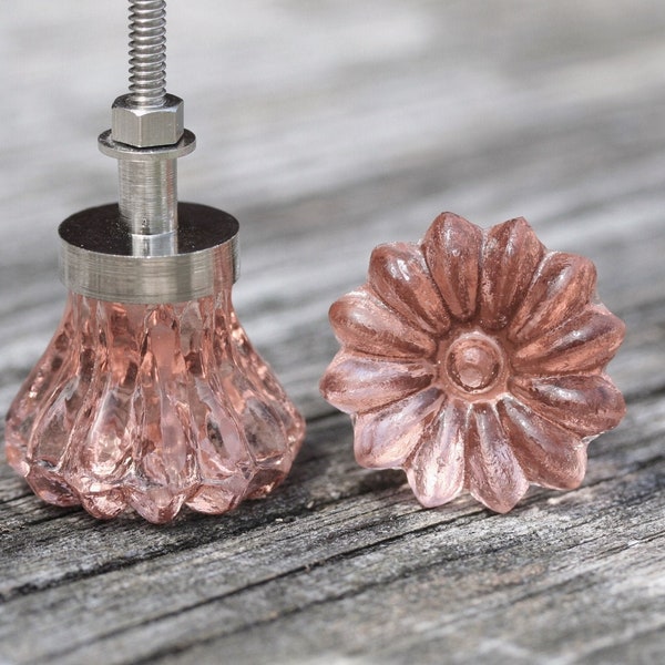 2 Pink Drawer Knobs Cajón Cajón Tire Rosa Cajón Tire Muebles de Reemplazo Perilla Pink Glass Pull Pink Cajón Knob Crystal Pink Drawer Handle