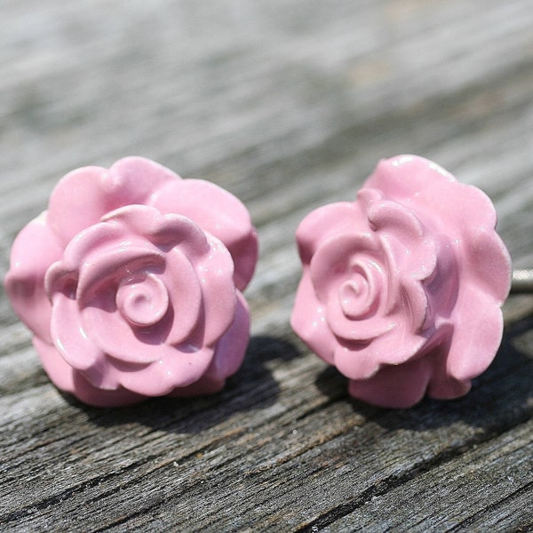 8 Replacement Drawer Knobs Drawer Pulls Rose Drawer Pull Pink Drawer Knob Ceramic Knob Antique Style Knob Cottage Decor Knob  Furniture Knob