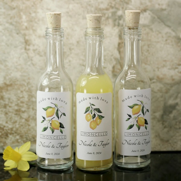 Bottles & Labels Limoncello Empty 3.5oz Bottles Limoncello Labels Empty Corked Bottle Limoncello Wedding Favors Limoncello Shower Favors