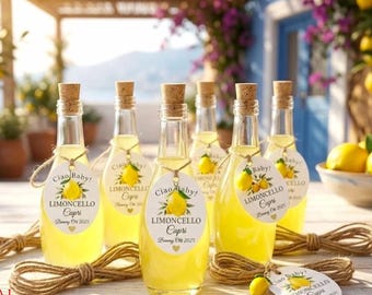 Corked Limoncello Bottles + Tags Empty Customizable Tag 4oz, for Limoncello Wedding Favor