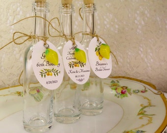 Tall Limoncello Bottles Custom Limoncello Tags 1.7 oz Bottles Corked Glass Bottles Lemoncello Favors Lemon Charms Limoncello Wedding Favors