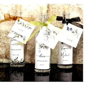 Set 3.5oz Empty Bottles & Labels Olive Oil Favor Olive Oil Tag Corked Bottle Glass Bottle Infused Olive Oil Favor Glass Bottle for Olive Oil