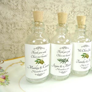 Olive Oil Bottles AND Labels 2oz Corked Glass Bottle Olive Oil Favors Empty Glass Bottle Infused Olive Oil Favor Olive Oil Wedding Favors