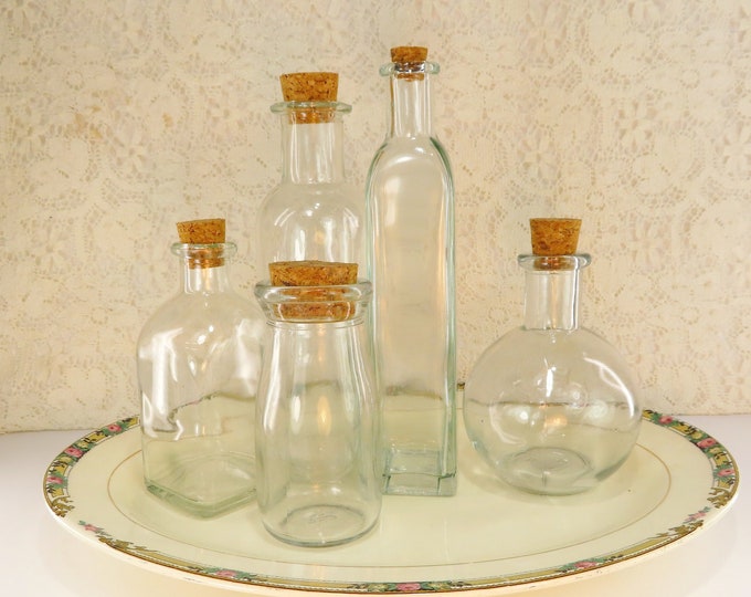 5 Bottles Apothecary Bottles Vintage Style Glass Bottles Bottle