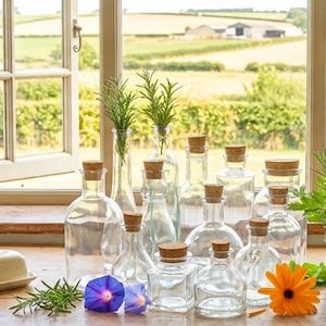 Juego de botellas de vidrio con corcho estilo vintage, frascos para pociones y hechizos (8 o 9 unidades)
