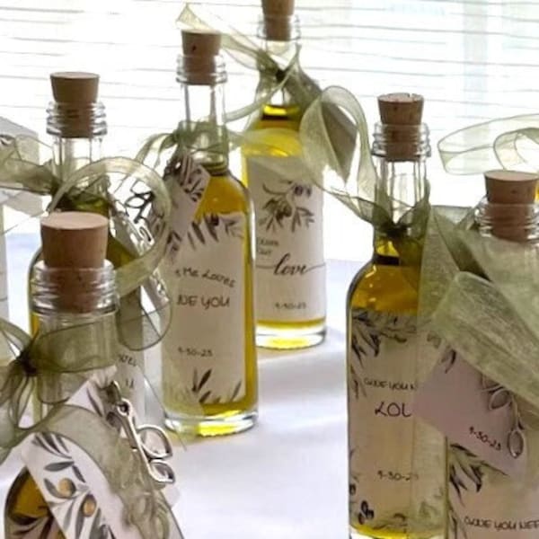 3.5oz Empty Bottles Labels & Tags Olive Oil Favors Olive Oil Tag Corked Bottle Glass Bottle Infused Olive Oil Favor Small Bottles for Favors