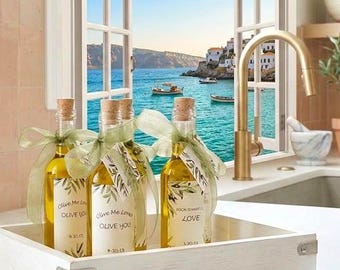 3.5oz Bottles + Labels Olive Oil Empty Bottles: Custom Wedding Favor Amalfi Positano