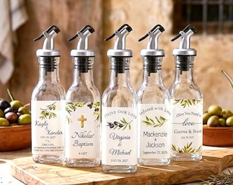 Sets of 5oz Olive Oil Bottles + Custom Labels: Wedding, Shower and Party Favors