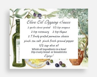 Olive Oil Dip Recipe Cards Actual Cards Order As Many As You Need Decorate Olive Oil Favors with Recipe Card Olive Oil Dipping Recipe Cards