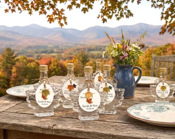 Maple Syrup Bottles + Custom Tags 1.7 oz Maple Wedding Favor