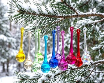 Blown Glass Water Drops: Chandelier Crystals, Ornament Pendants - Set of 10