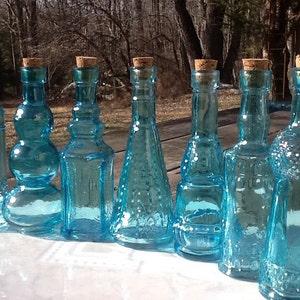 10 Blue Glass Bottles 5 Inches Tall Corks Bottle Collection Blue Glass Blue Bottles Blue Wedding Decor Vintage Wedding All Different Shapes