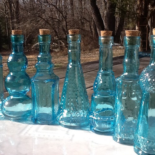 20 Blue Glass Bottles 5 Inches Tall Corks Included Bottle Etsy