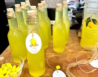 5oz Empty Limoncello Bottles with Corks & Custom Tags - Wedding Favors