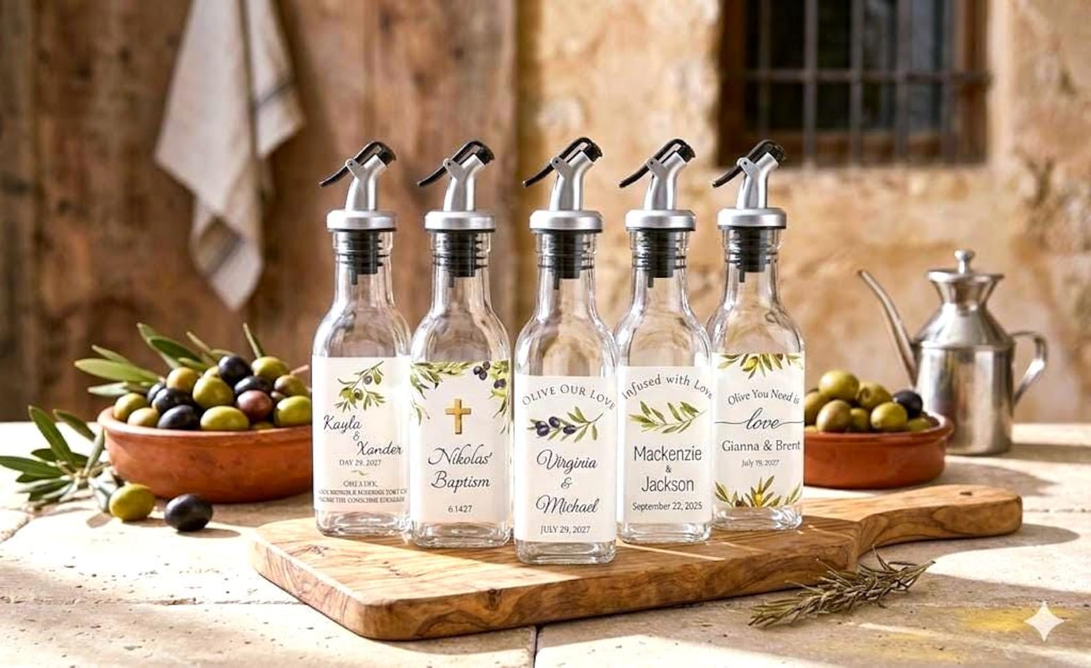 5oz Olive Oil Bottles  Custom Labels Wedding Shower and Party Favors