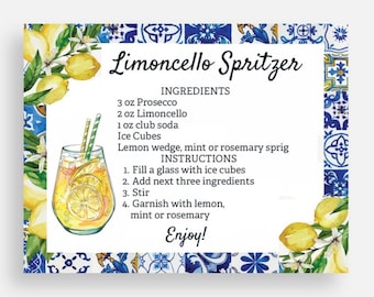 Limoncello Spritzer Cards Order As Many As You Need Limoncello Spritz Recipe Card Limoncello Favor Limoncello Recipe Cards