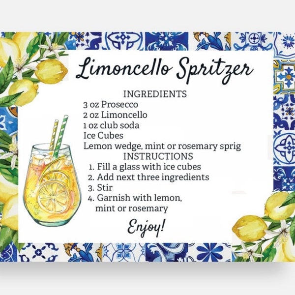 Limoncello Spritzer Cards Order As Many As You Need Limoncello Spritz Recipe Card Limoncello Favor Limoncello Recipe Cards