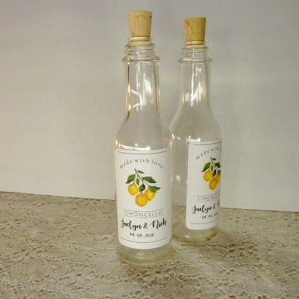 5oz Glass Bottles & Custom Labels Empty Corked Bottles Limoncello Favors Bridal Shower Favors Olive Oil Favors Limoncello Wedding Favors