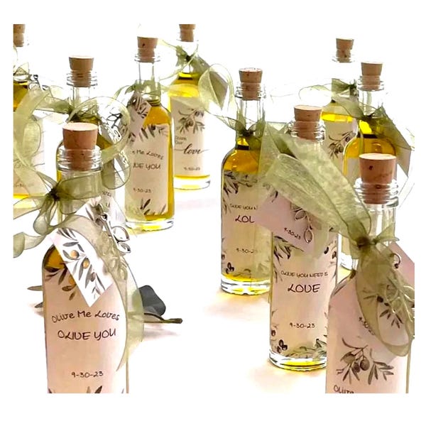 3.5oz Empty Bottles + Labels for Olive Oil: Custom Wedding Favor Shower Favor