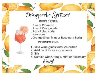 Orangecello Spritzer Cards Order As Many As You Need Limoncello Spritz Recipe Card Limoncello Favor Limoncello Recipe Cards