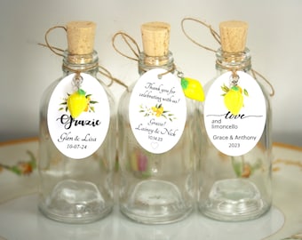 3oz Bottles/Tags/Corks/Lemon Charms Glass Limoncello Bottles Limoncello Tags Empty Glass Bottles Corked Bottles Limoncello Wedding Favors