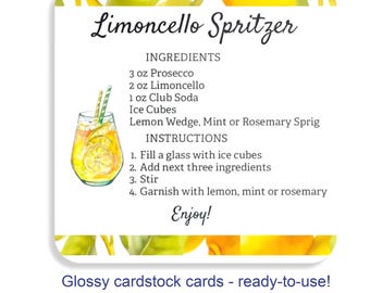 Limoncello Spritzer Recipe Cards: Glossy Favor Tags