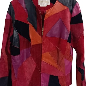 Vintage 1990s Margaret Godfrey Genuine Leather Patchwork Jacket Women's Size 10 Multicolor Coat