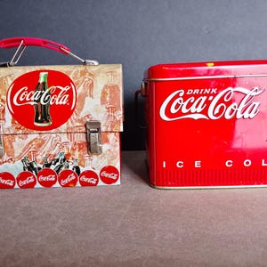 Ensemble vintage Coca-Cola Mini Lunchbox et Glacière en métal, 2 pièces de collection, objet de collection rétro Coca-Cola.