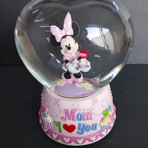 Vintage Disney Minnie Mouse Musical Snow Globe Mom I Love You Heart Shape Cupcakes, 35010 KH Disneyana Collectible, Mother's Day Gift