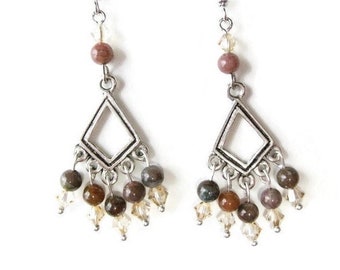 Bead Earrings free domestic shipping girls or women dangle and drop jasper earrings gift for her Birthday semi precious crystal