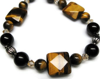 Tiger Eye Bracelet free domestic shipping girls or women black beaded bracelets with Swarovski crystal gemstone bead bracelets