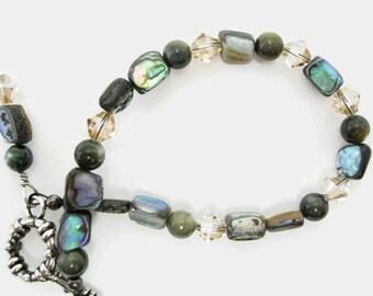 Abalone Bracelet free domestic shipping girls or women black bracelets gift for her shell bracelets golden Swarovski crystals