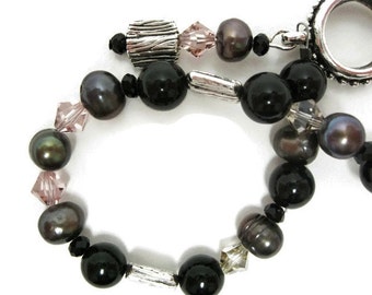 Black Pearl Bracelet free domestic shipping girls or women gift for her Birthday genuine Swarovski crystals black pearl bracelet