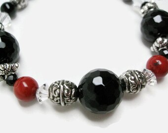 Black Onyx bracelet free shipping girls or women black gemstone bracelets gift for her birthday  Christmas gifts red coral genuine gemstone