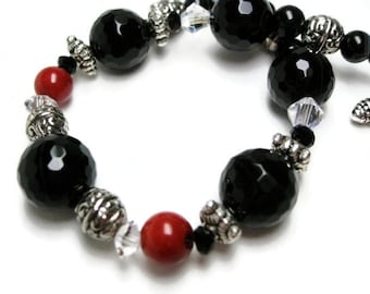 Onyx Bracelet free domestic shipping girls or women gemstone bracelet handmade black bracelets red bracelets Swarovski crystals