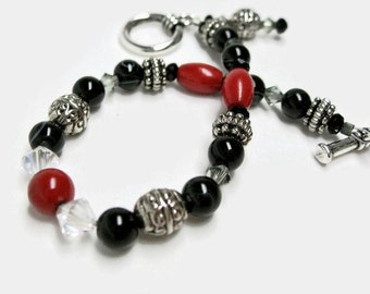 Black Bracelet free domestic shipping girls or women red coral bracelet handmade gift for her Birthday Christmas gift beaded bracelets