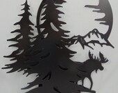 Large 3-D Metal Moose, Mountains, Trees, Moon Scene Wall Hanging - Wall Art Oil Rubbed Bronze Finish, Custom Cabin Mountain Retreat