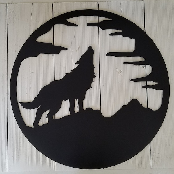 Metal Wolf Howling at the Moon Wall Art, Cabin, Lodge Decor