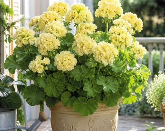 100Pcs Geranium Seeds, Lemon Yellow Flower Seeds for Pots and Garden, Long Blooming Easy to Grow, Hardy Outdoor Plant