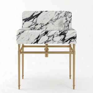 Studio presentation of a handcrafted Calacatta Lilac marble bathroom vanity sink featuring premium natural marble with dramatic gray and charcoal veining, seamless integrated basin, polished backsplash, brushed brass console stand, and artisan craftsmanship designed for luxury residential bathrooms, interior designers, architects, and custom vanity installations.